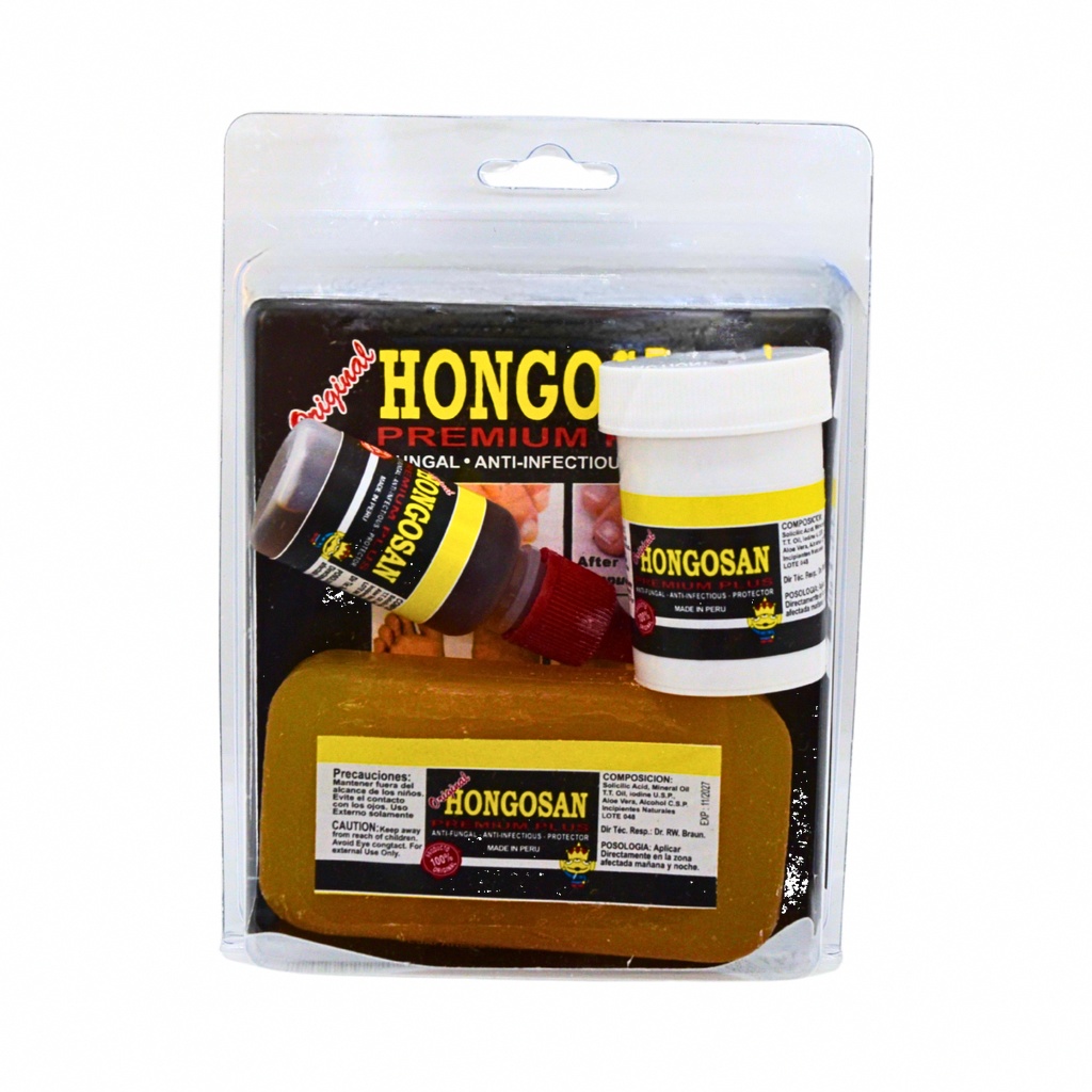 trio hongosan (crema, gotero y jabon.)