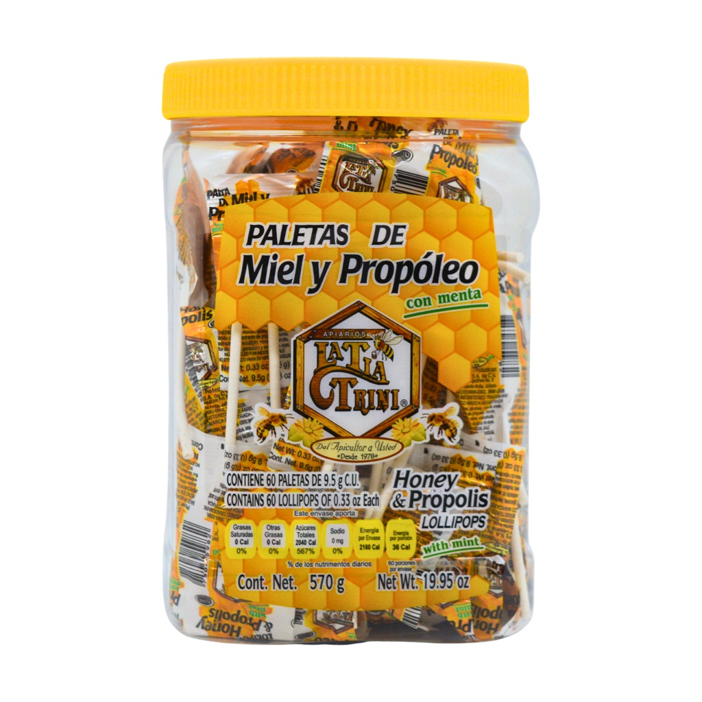 paleta de miel + propoleo + menta vitrolero c/60 pz